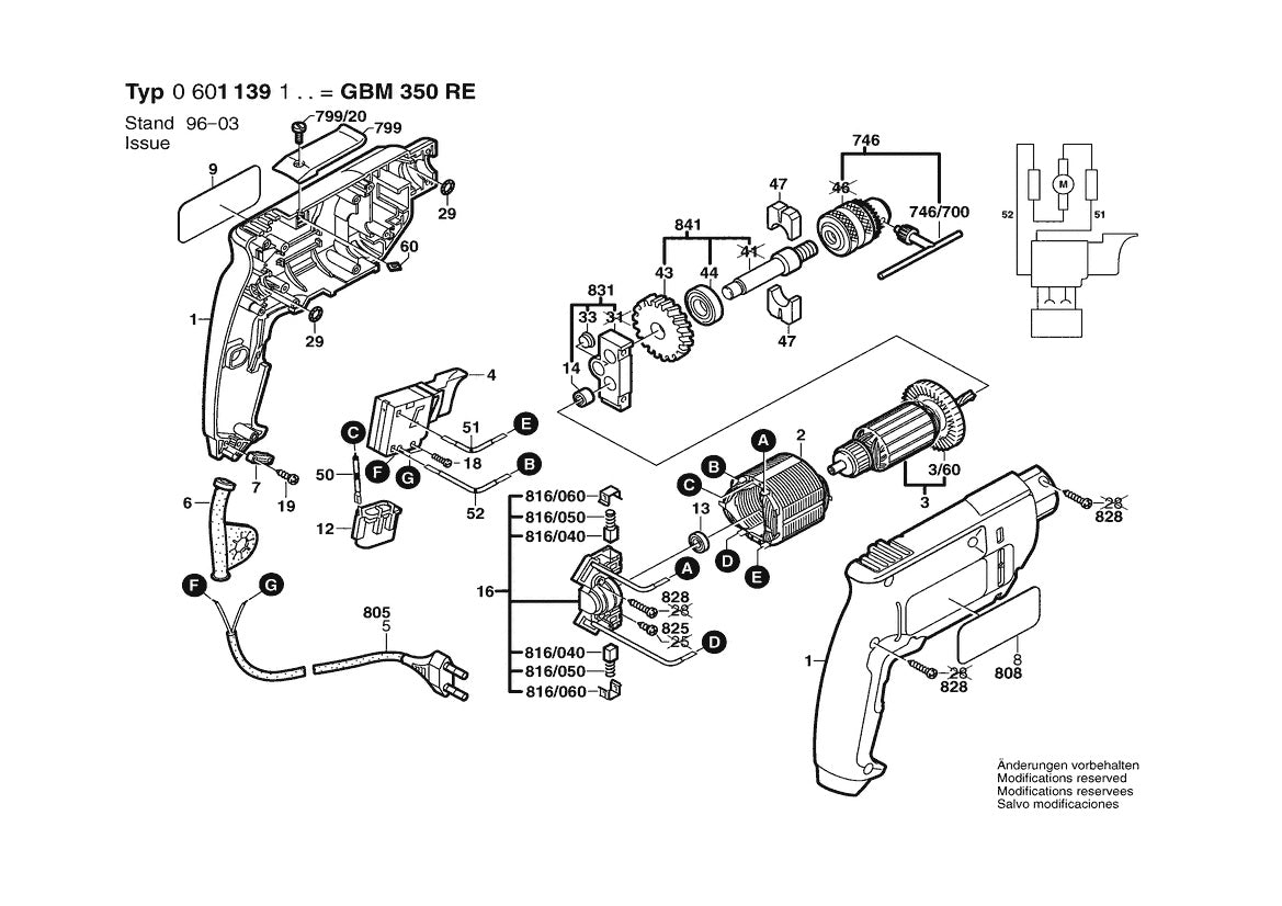 Vue éclatée Bosch GBM 350 0 601 139 132 - page 1