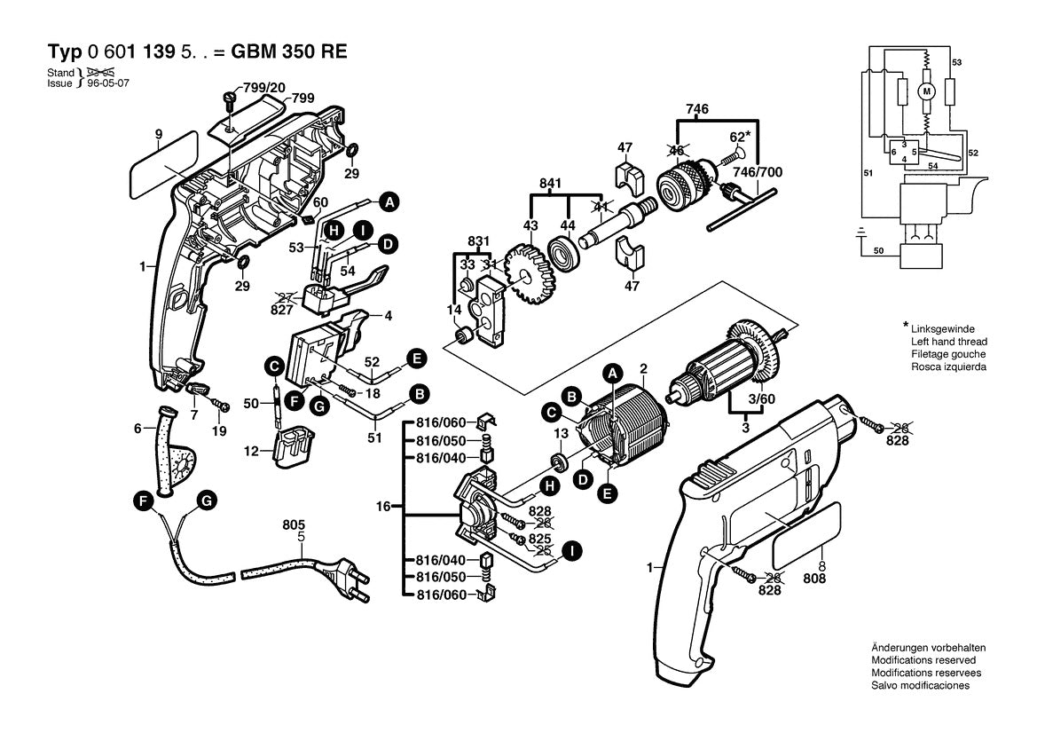 Vue éclatée Bosch GBM 350 RE 0 601 139 503 - page 1