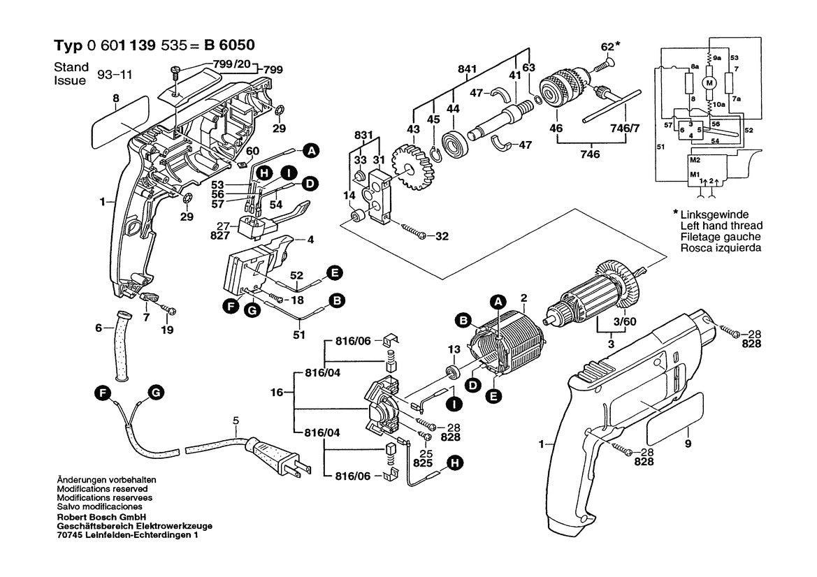 Vue éclatée Bosch GBM 350 RE SBPT 0 601 139 535 - page 1