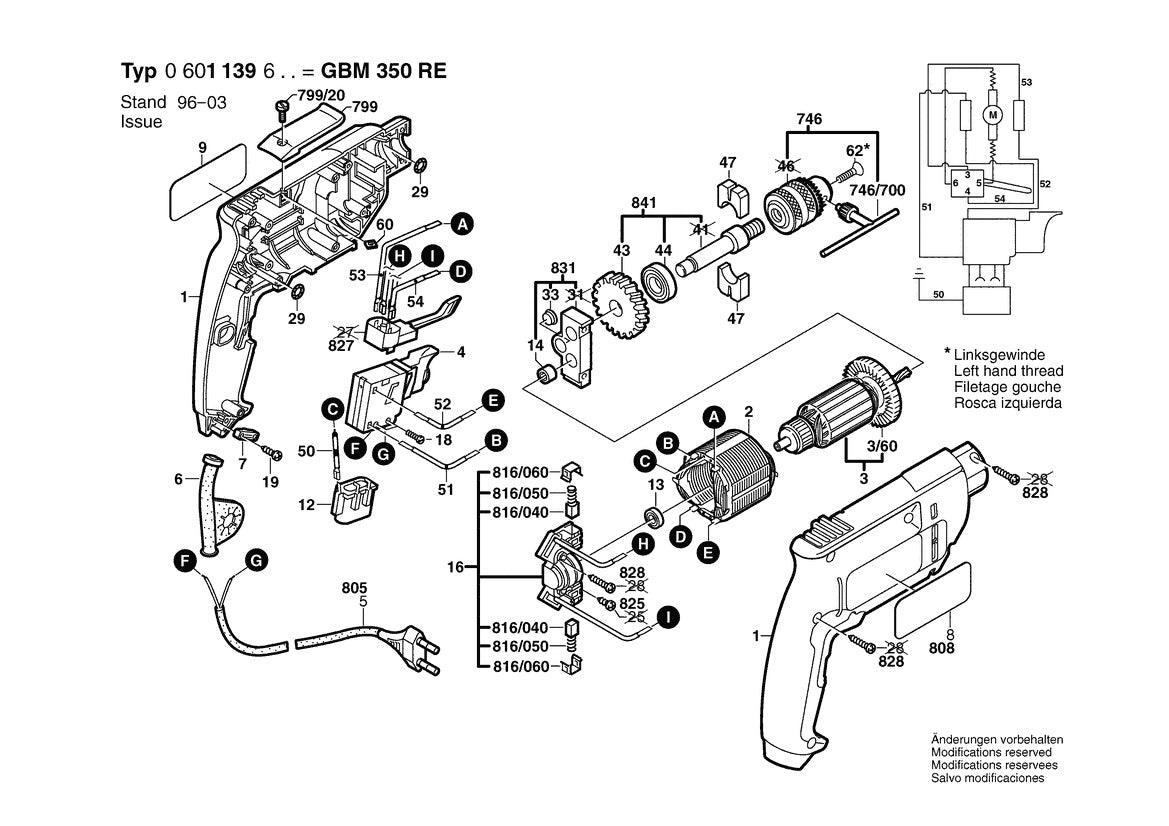 Vue éclatée Bosch GBM 350 RE 0 601 139 632 - page 1