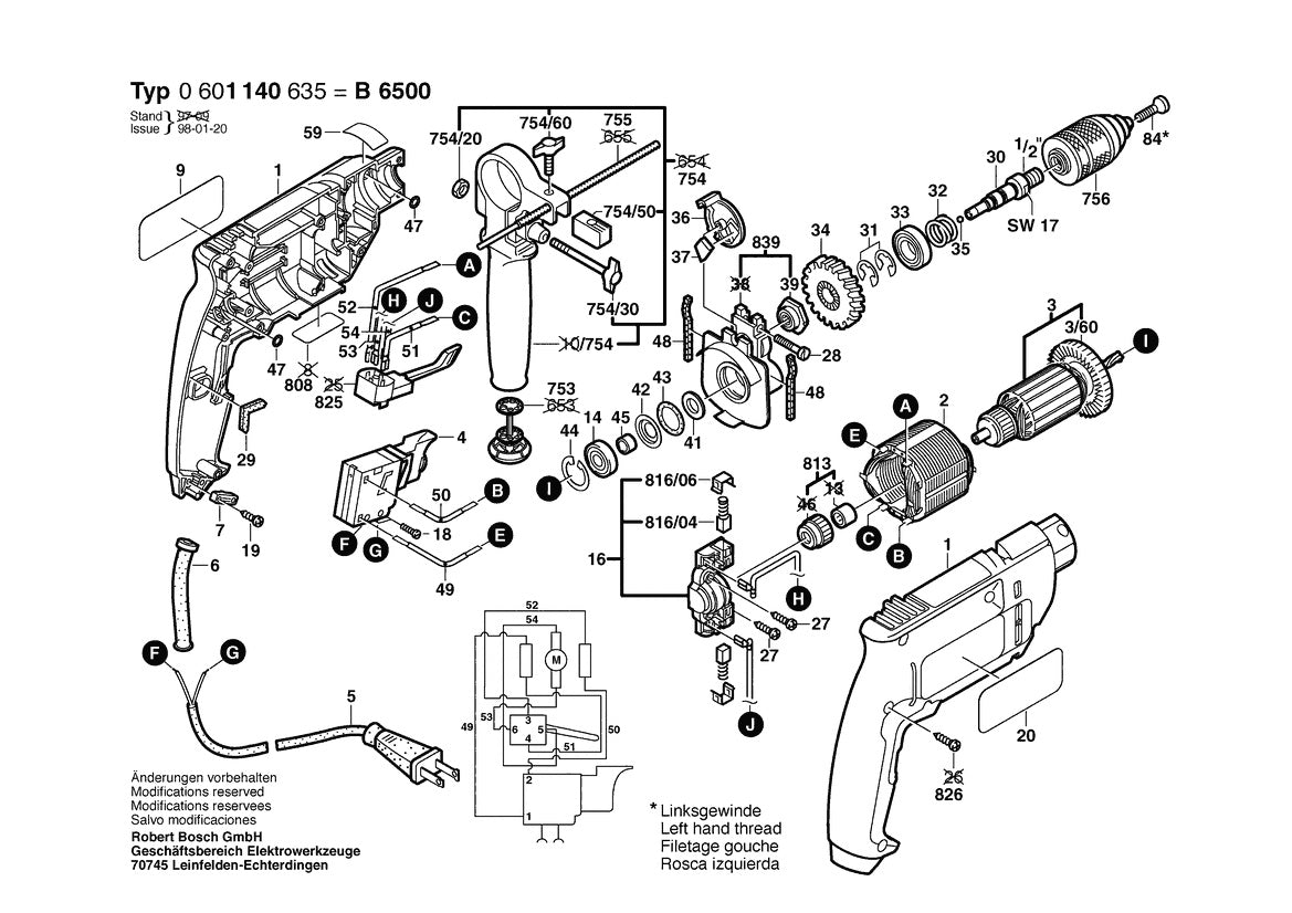 Vue éclatée Bosch B6500 0 601 140 635 - page 1