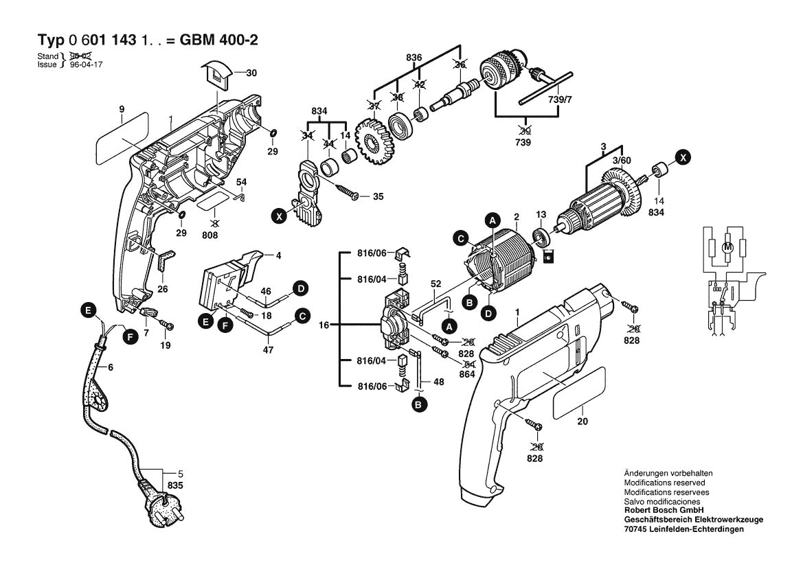 Vue éclatée Bosch GBM 400-2 CN 0 601 143 143 - page 1