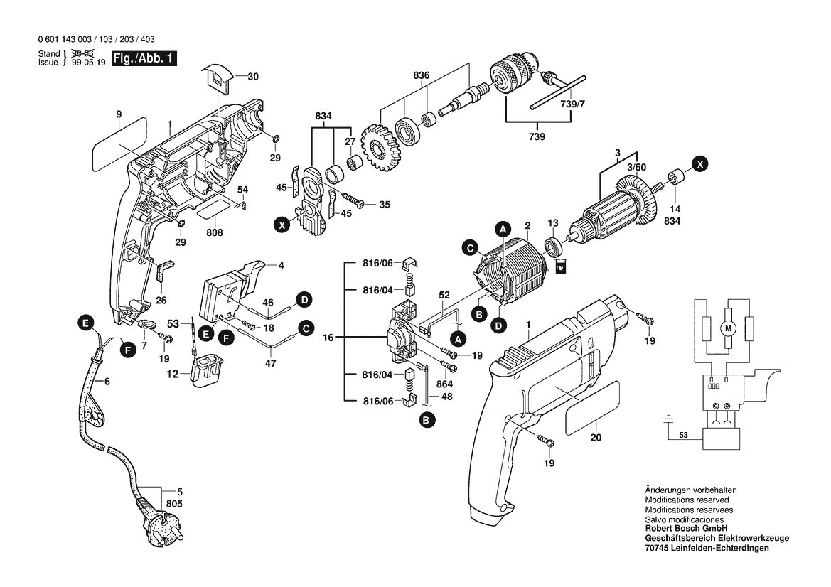 Vue éclatée Bosch GBM 500 0 601 143 243 - page 1
