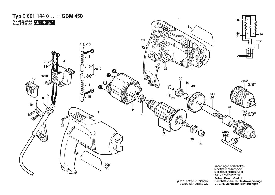 Vue éclatée Bosch GBM 450 0 601 144 003 - page 1