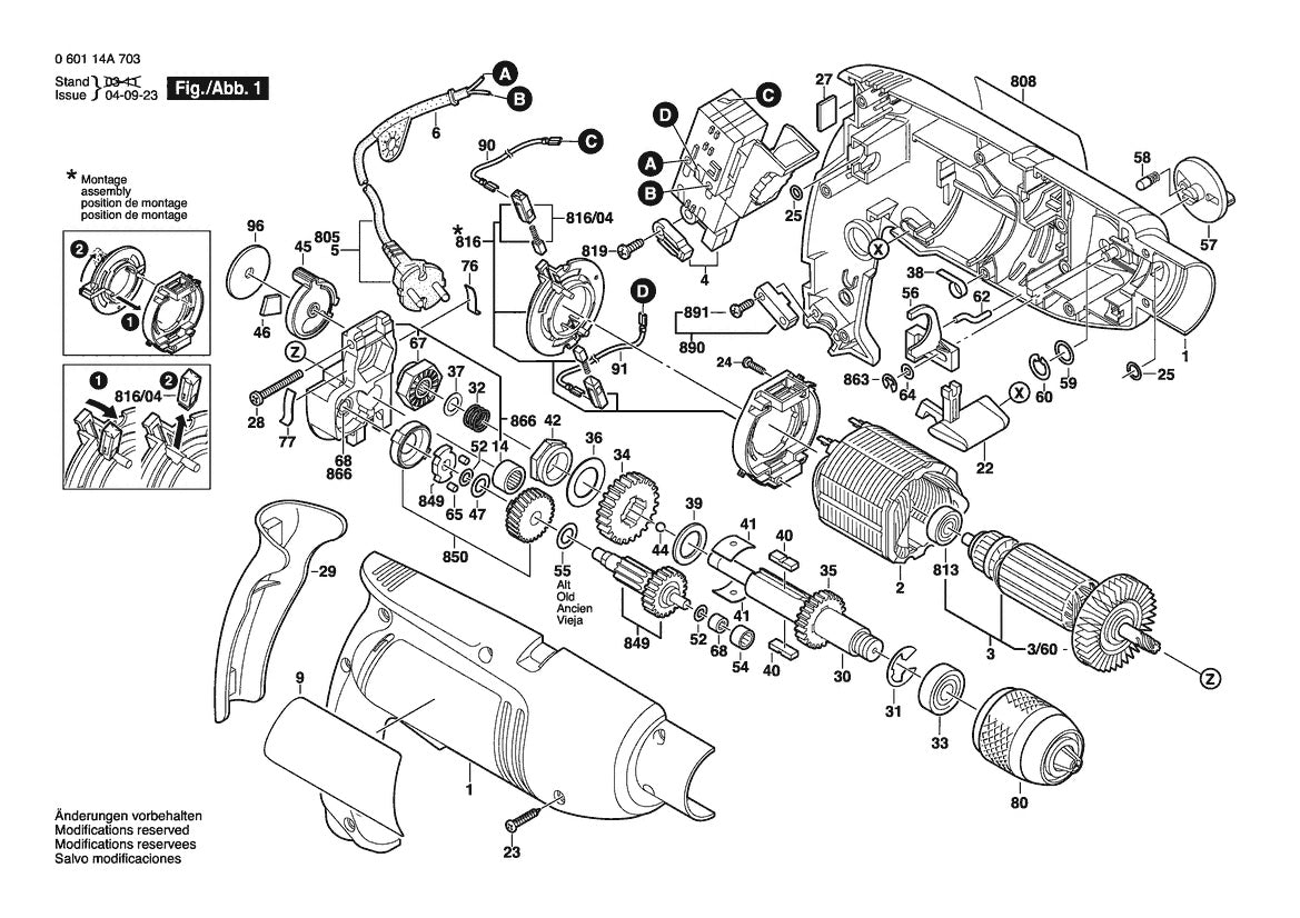Vue éclatée Bosch GSB 1800-2 RE 0 601 14A 732 - page 1