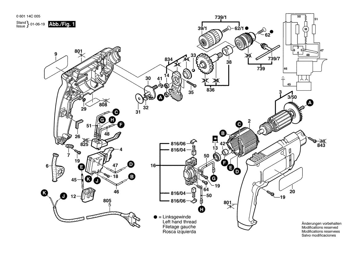 Vue éclatée Bosch GSB 450 R 0 601 14C 040 - page 1