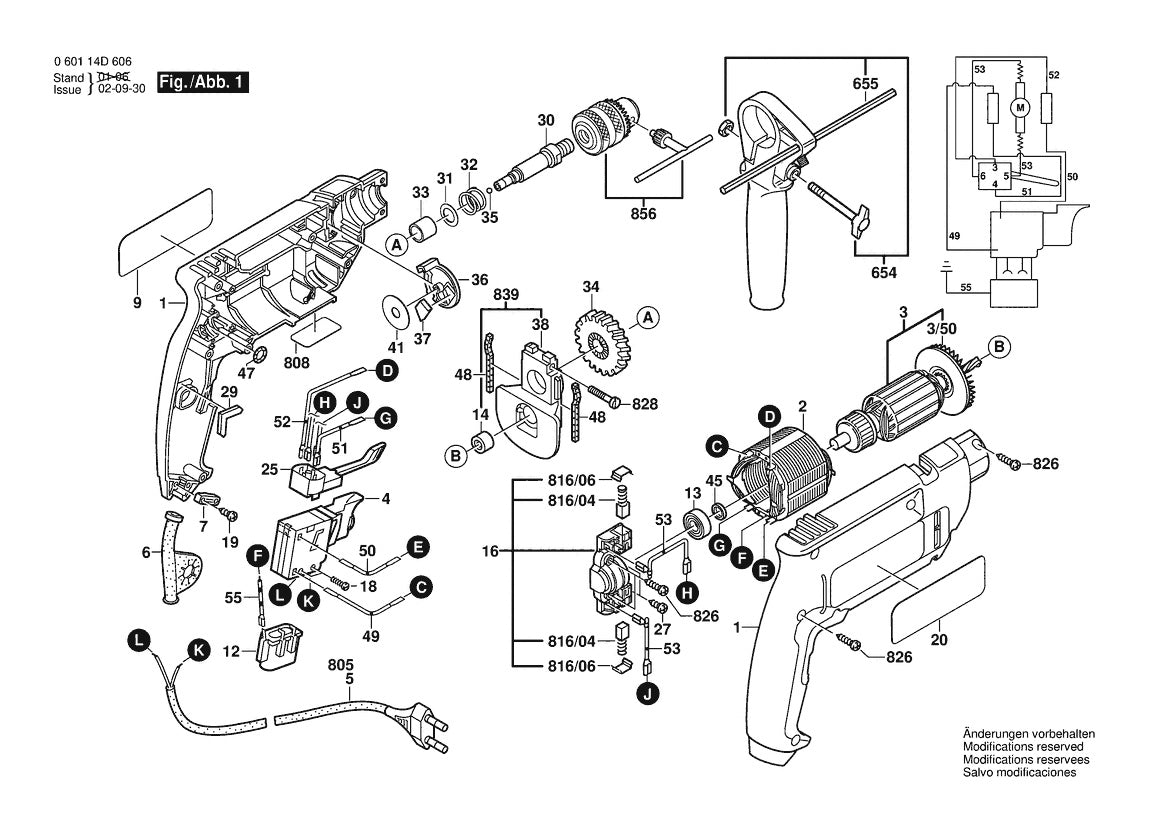 Vue éclatée Bosch GSB 1300 RE 0 601 14D 780 - page 1