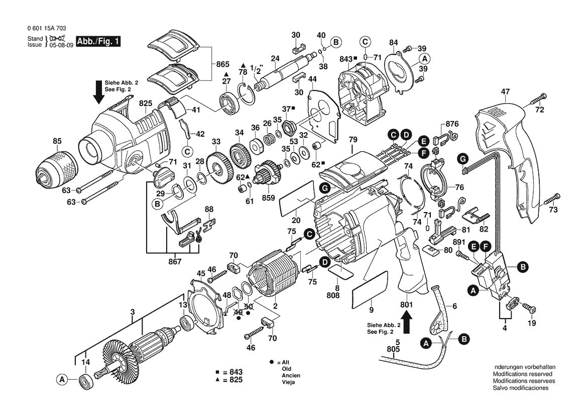 Vue éclatée Bosch GSB 2200 0 601 15A 732 - page 1