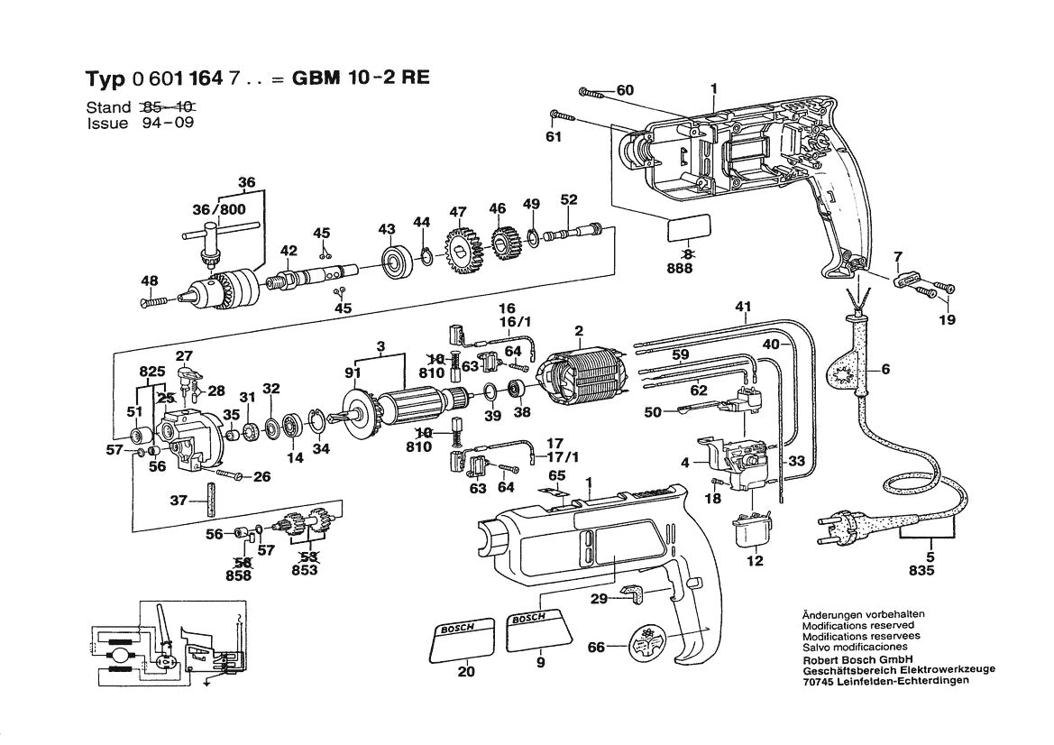 Vue éclatée Bosch GBM 10-2 RE 0 601 164 748 - page 1