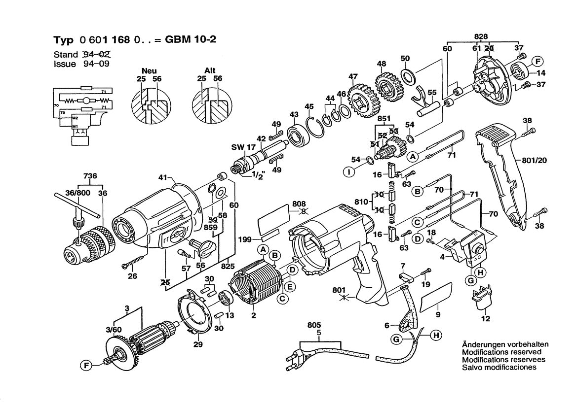 Vue éclatée Bosch GBM 10-2 0 601 168 003 - page 1