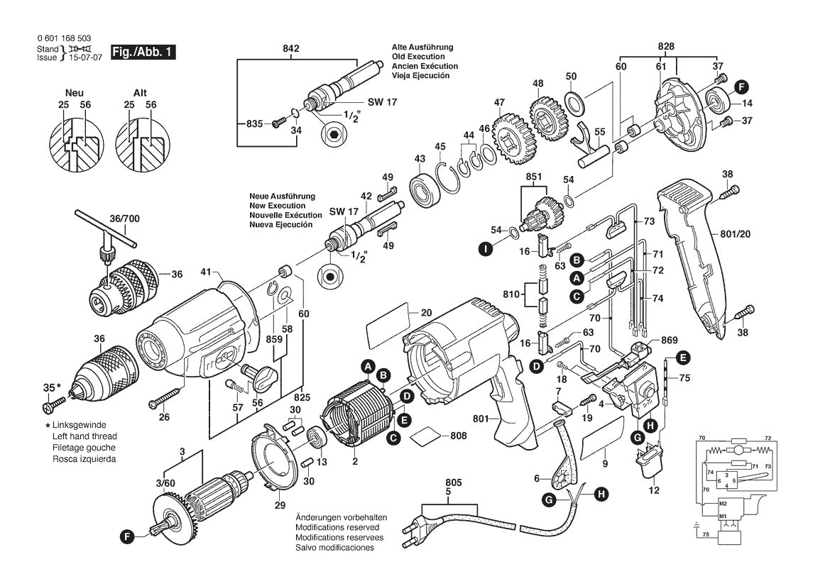 Vue éclatée Bosch GBM 10-2 RE 0 601 168 560 - page 1