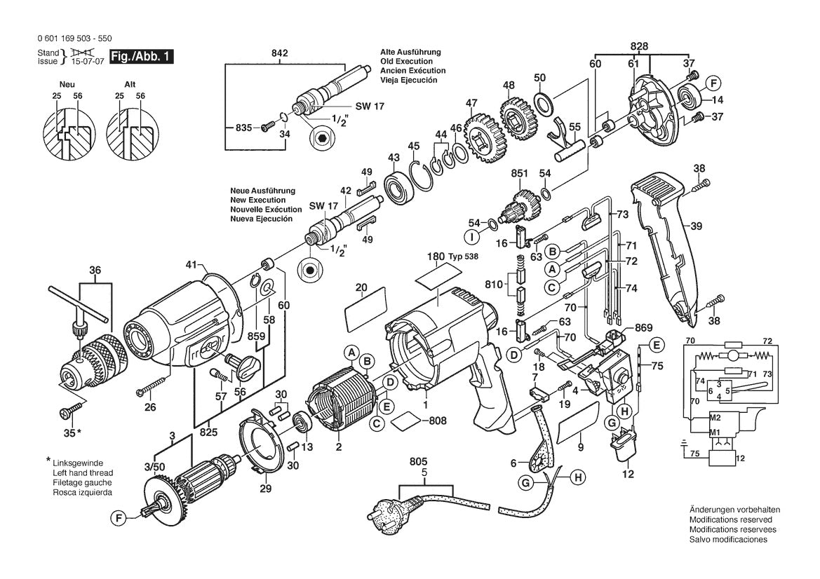 Vue éclatée Bosch GBM 13-2 RE 0 601 169 503 - page 1