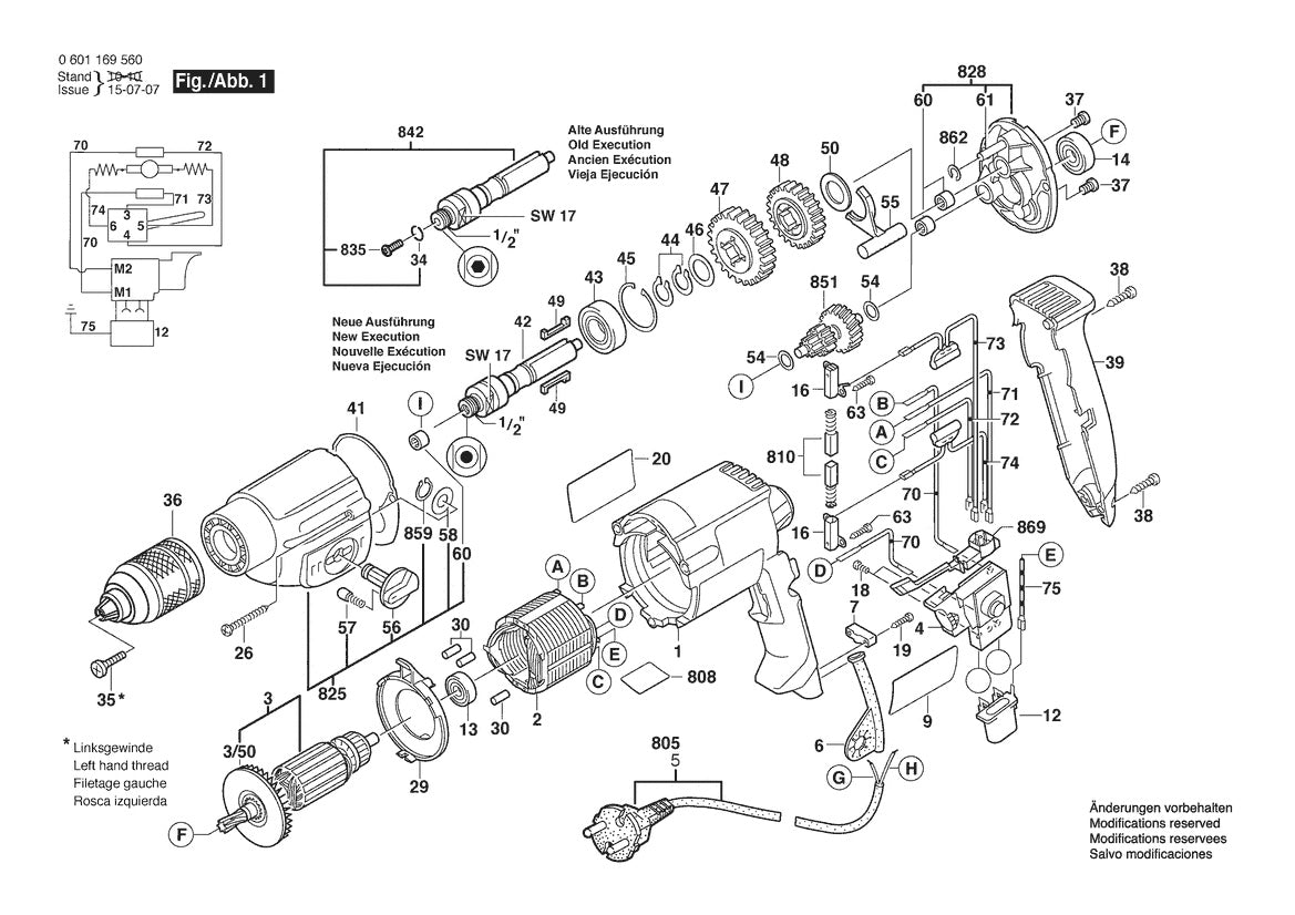 Vue éclatée Bosch GBM 13-2 RE 0 601 169 560 - page 1