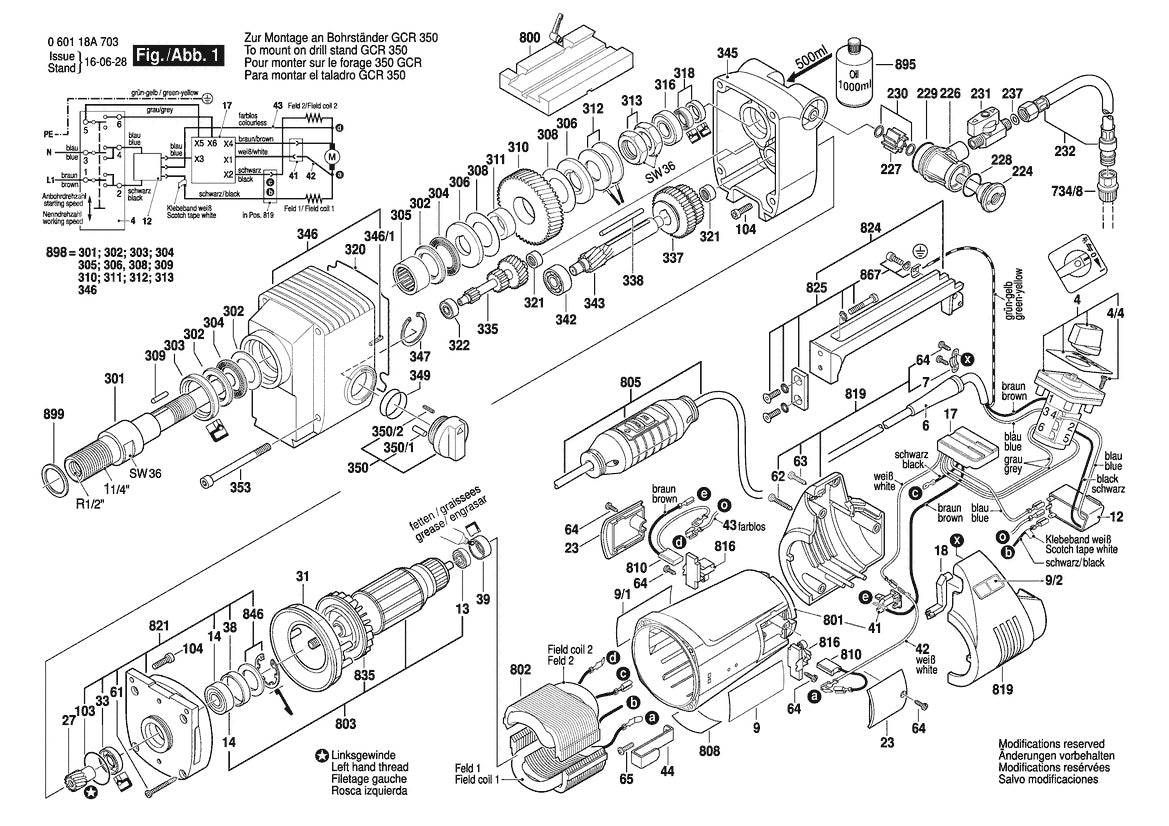 Vue éclatée Bosch GDB 2200 WE 0 601 18A 742 - page 1