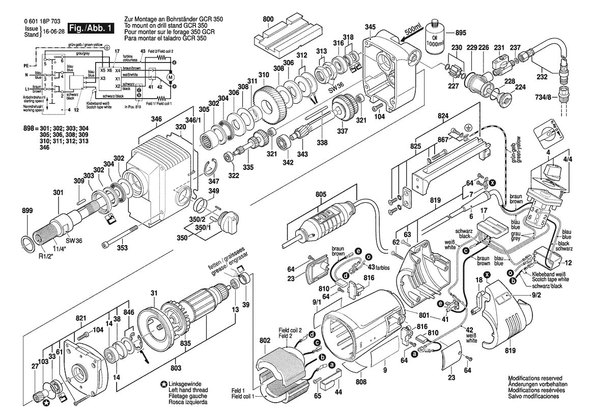 Vue éclatée Bosch GDB 2200 WE 0 601 18P 762 - page 1