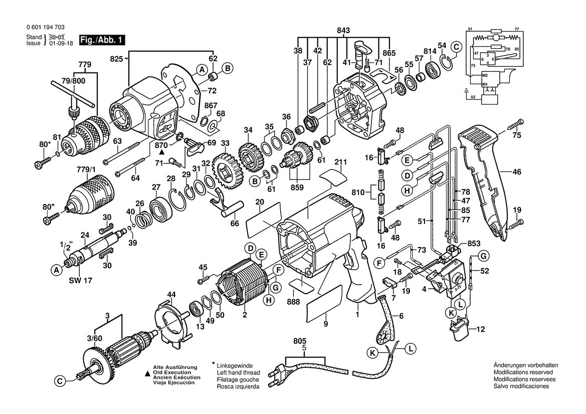 Vue éclatée Bosch 1194 VSR 0 601 194 791 - page 1