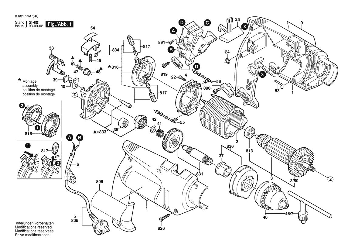 Vue éclatée Bosch GSB 650 RE 0 601 19A 505 - page 1