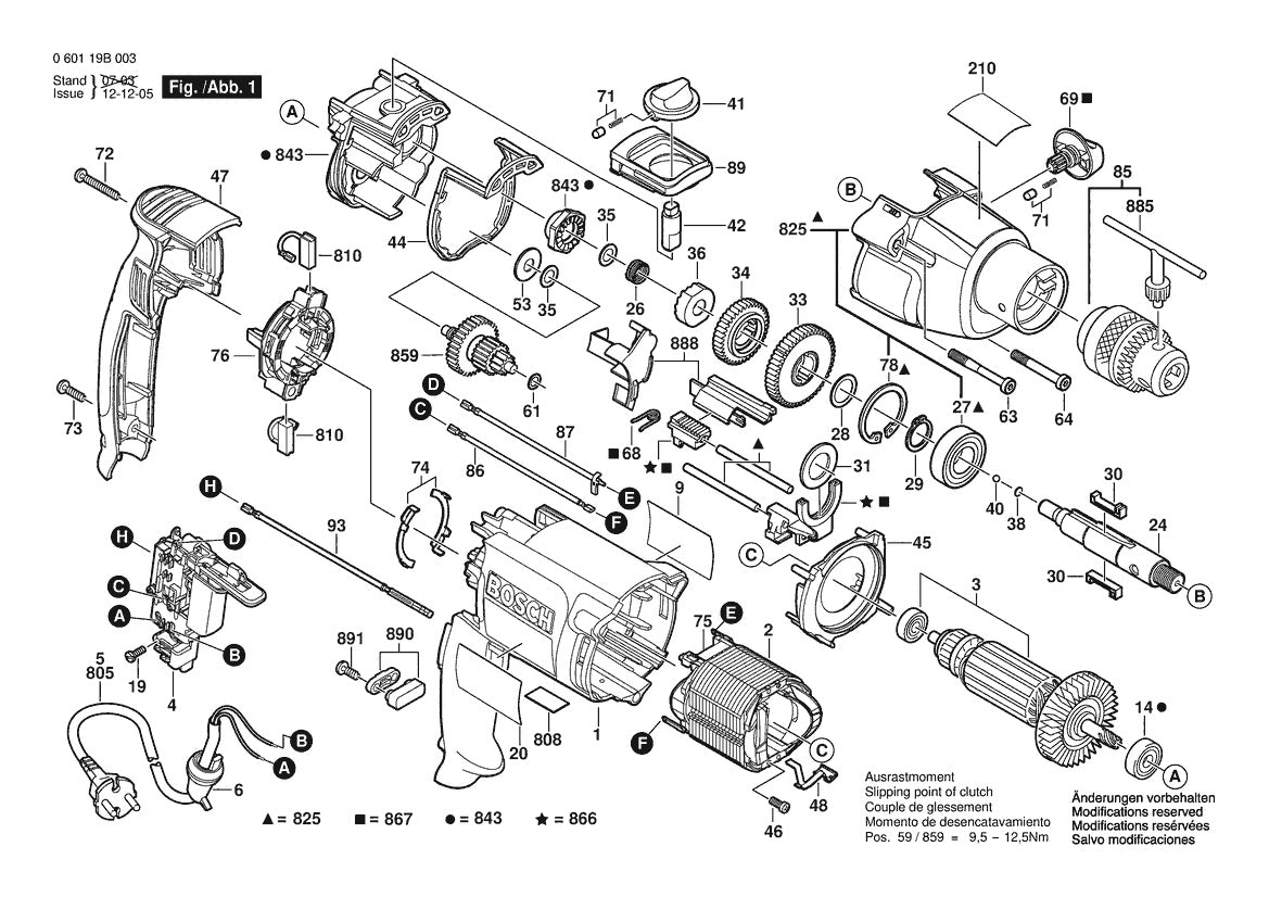 Vue éclatée Bosch GSB 20-2 ZK 0 601 19B 050 - page 1