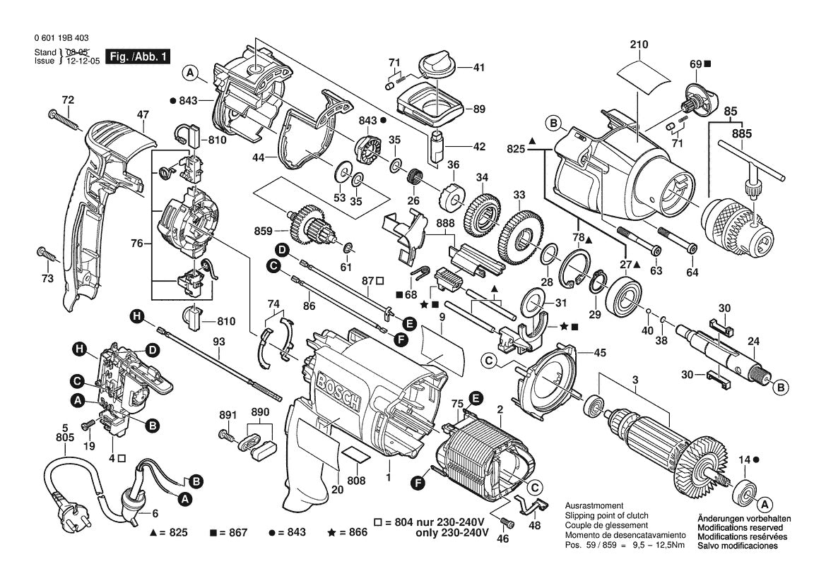 Vue éclatée Bosch GSB 20-2 RE 0 601 19B 440 - page 1