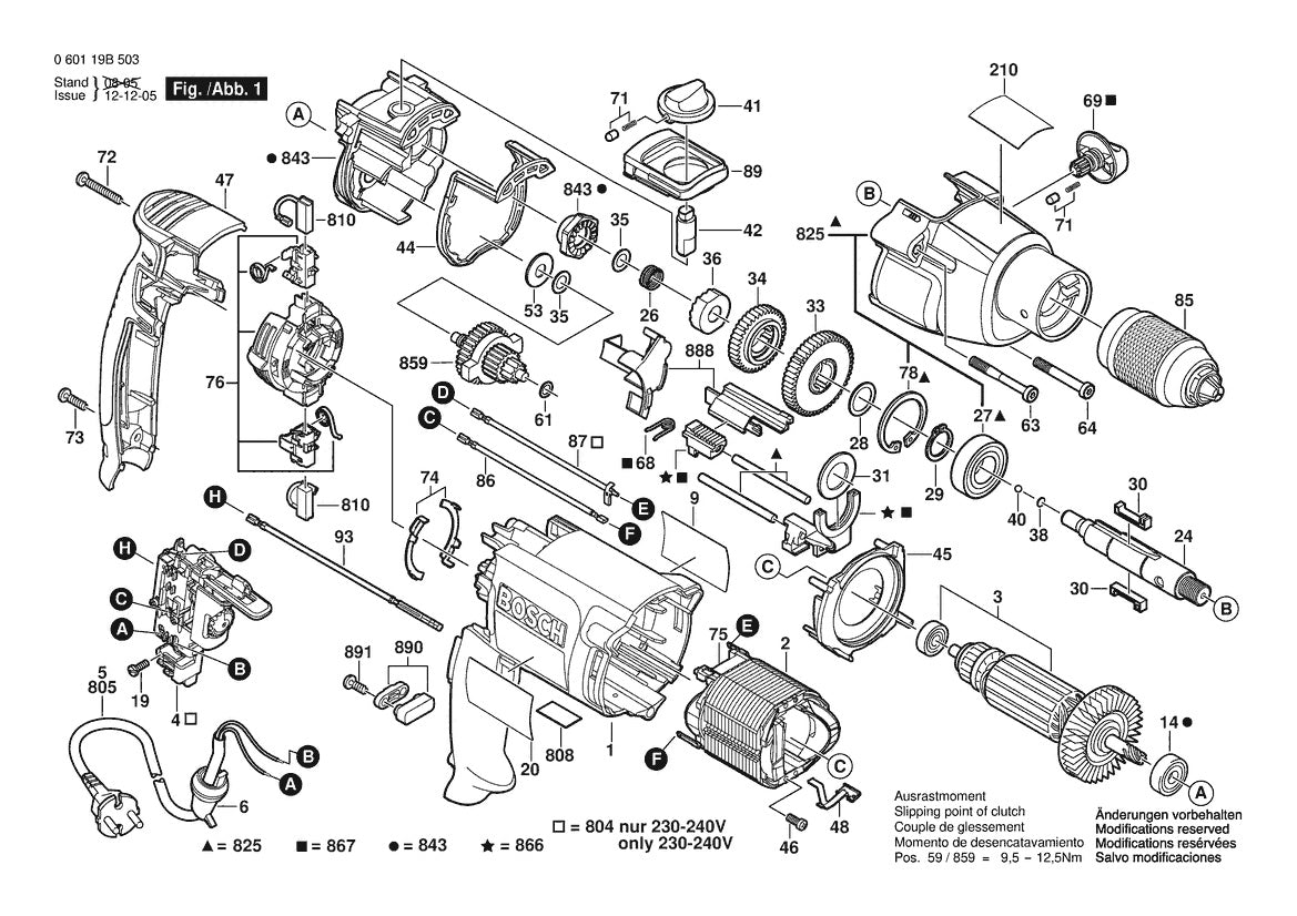 Vue éclatée Bosch GSB 20-2 RE 0 601 19B 550 - page 1