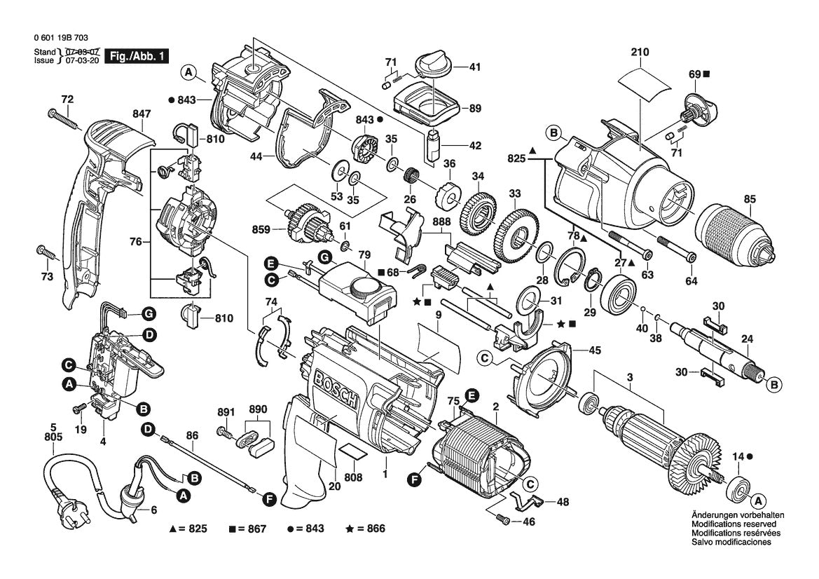 Vue éclatée Bosch GSB 20-2RCE SBK 0 601 19B 703 - page 1