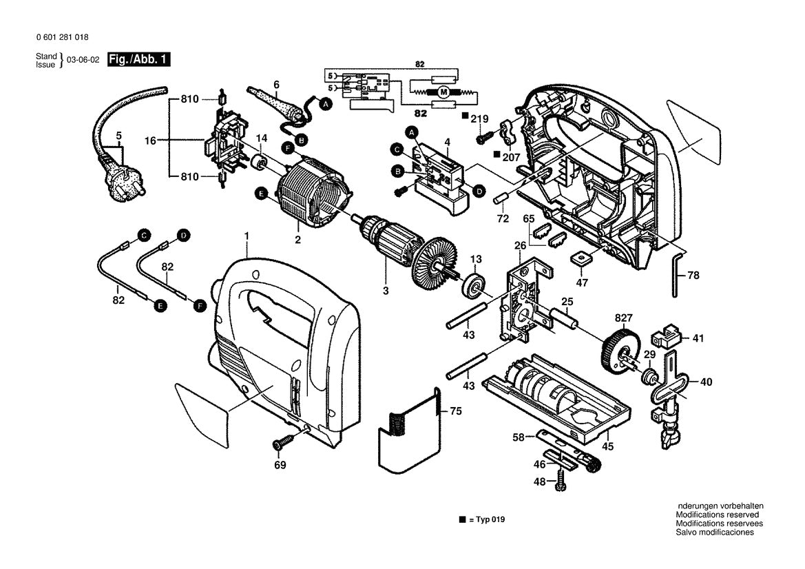 Vue éclatée Bosch GST 65 0 601 281 019 - page 1
