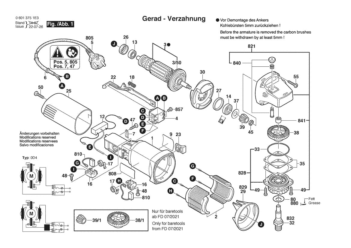 Vue éclatée Bosch GWS 6-115 0 601 375 0A3 - page 1