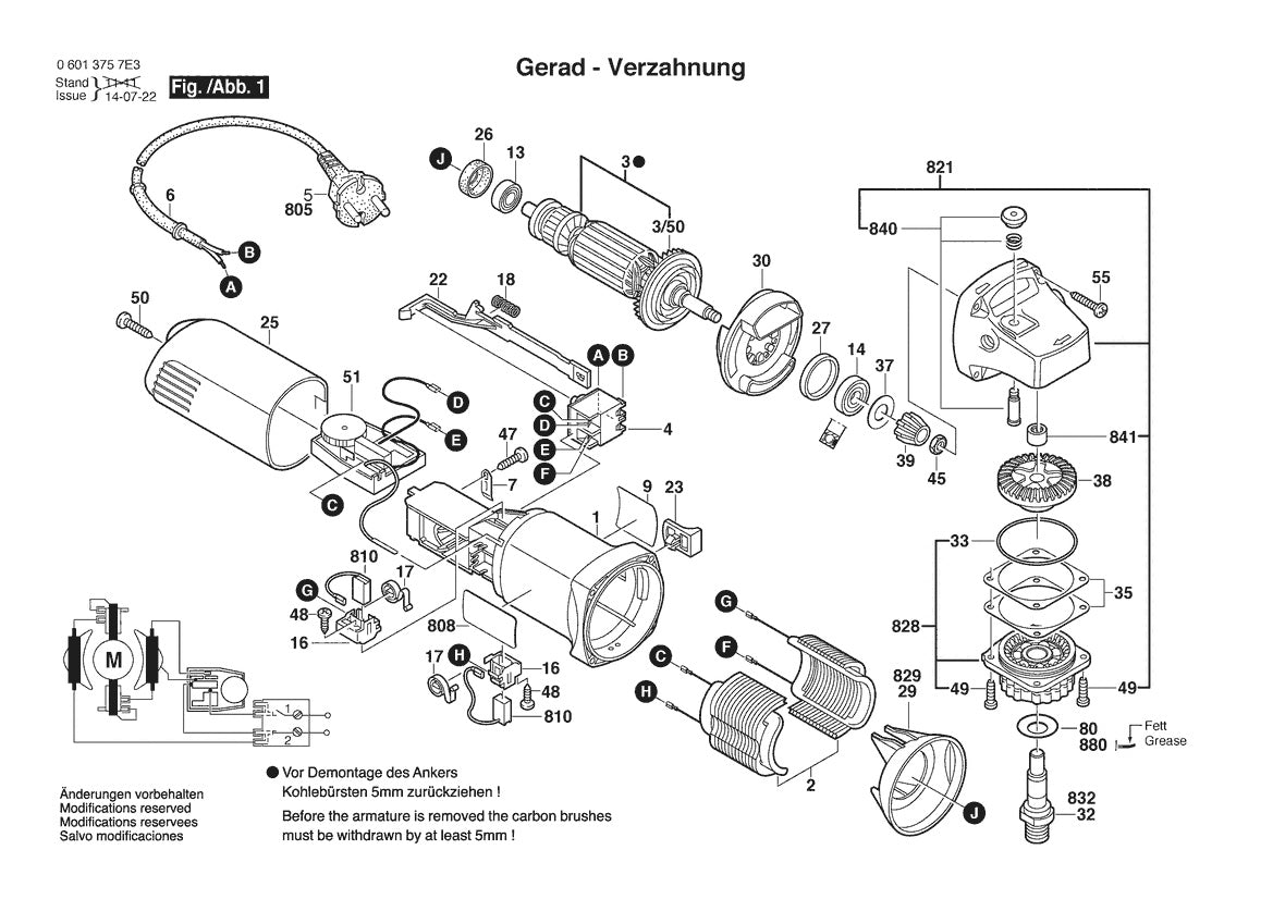 Vue éclatée Bosch GWS 6-100 E 0 601 375 7E3 - page 1