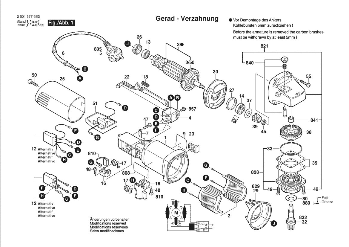 Vue éclatée Bosch GWS 8-100 C 0 601 377 6E0 - page 1