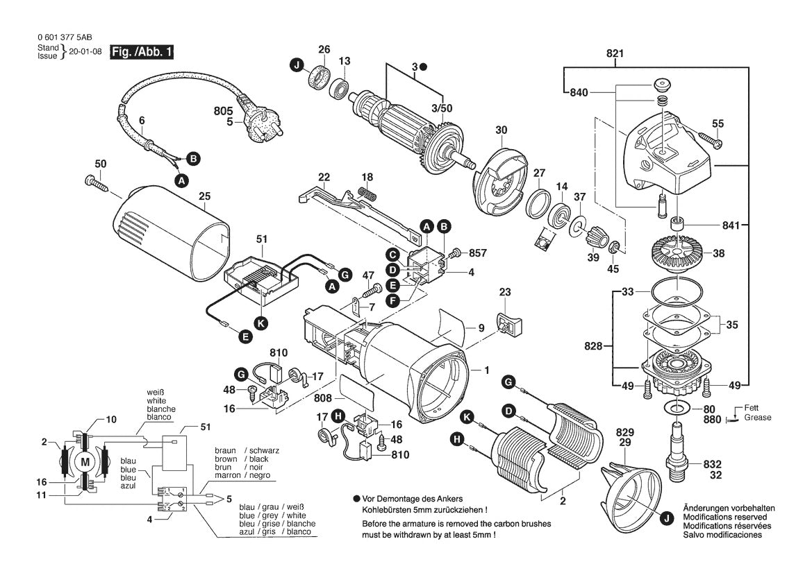 Vue éclatée Bosch GWS 850C 0 601 377 7AE - page 1