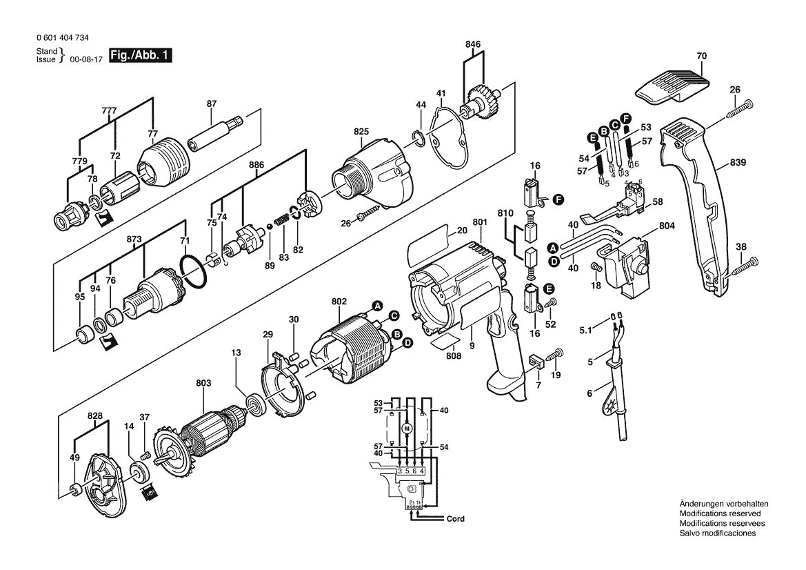Vue éclatée Bosch 1404VSR 4000RPM 115 0 601 404 745 - page 1