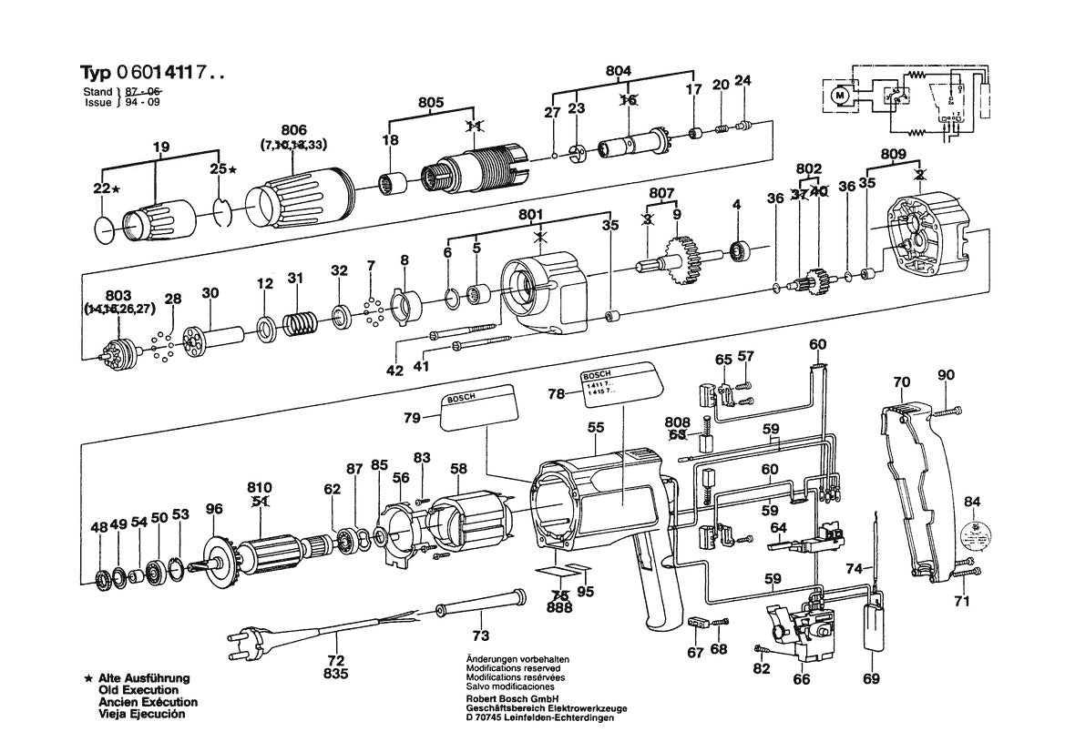Vue éclatée Bosch GSR 1411.7 0 601 411 732 - page 1