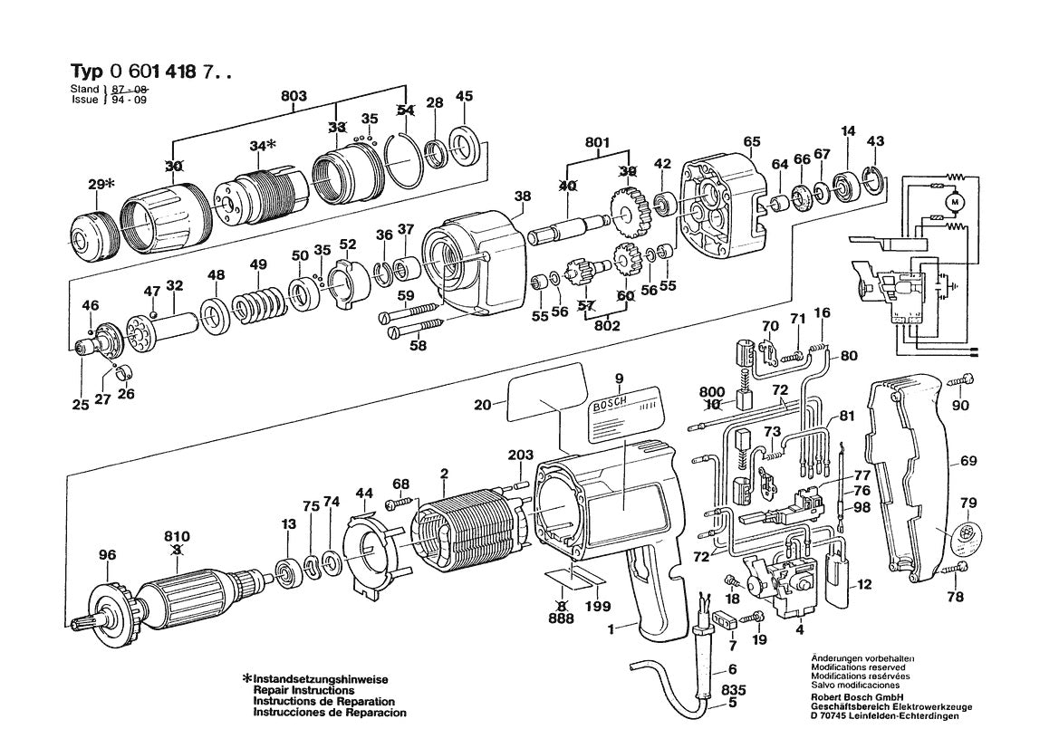 Vue éclatée Bosch GSR 8-6 KE 0 601 418 703 - page 1