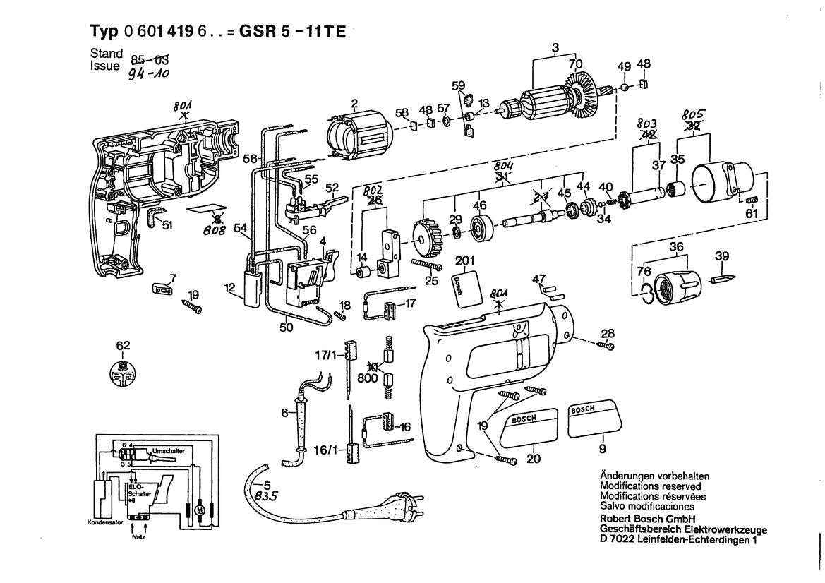 Vue éclatée Bosch GSR 5-11 TE 0 601 419 632 - page 1