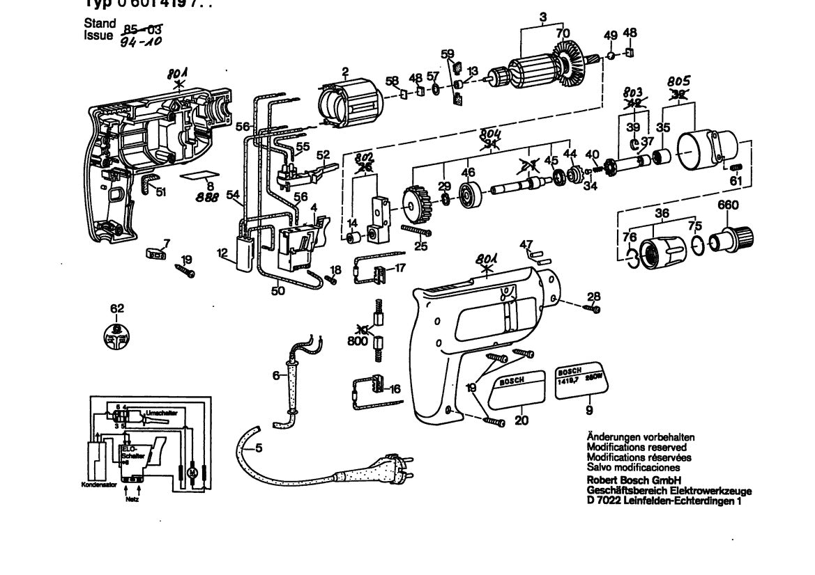 Vue éclatée Bosch GSR 5-11 TE 0 601 419 732 - page 1