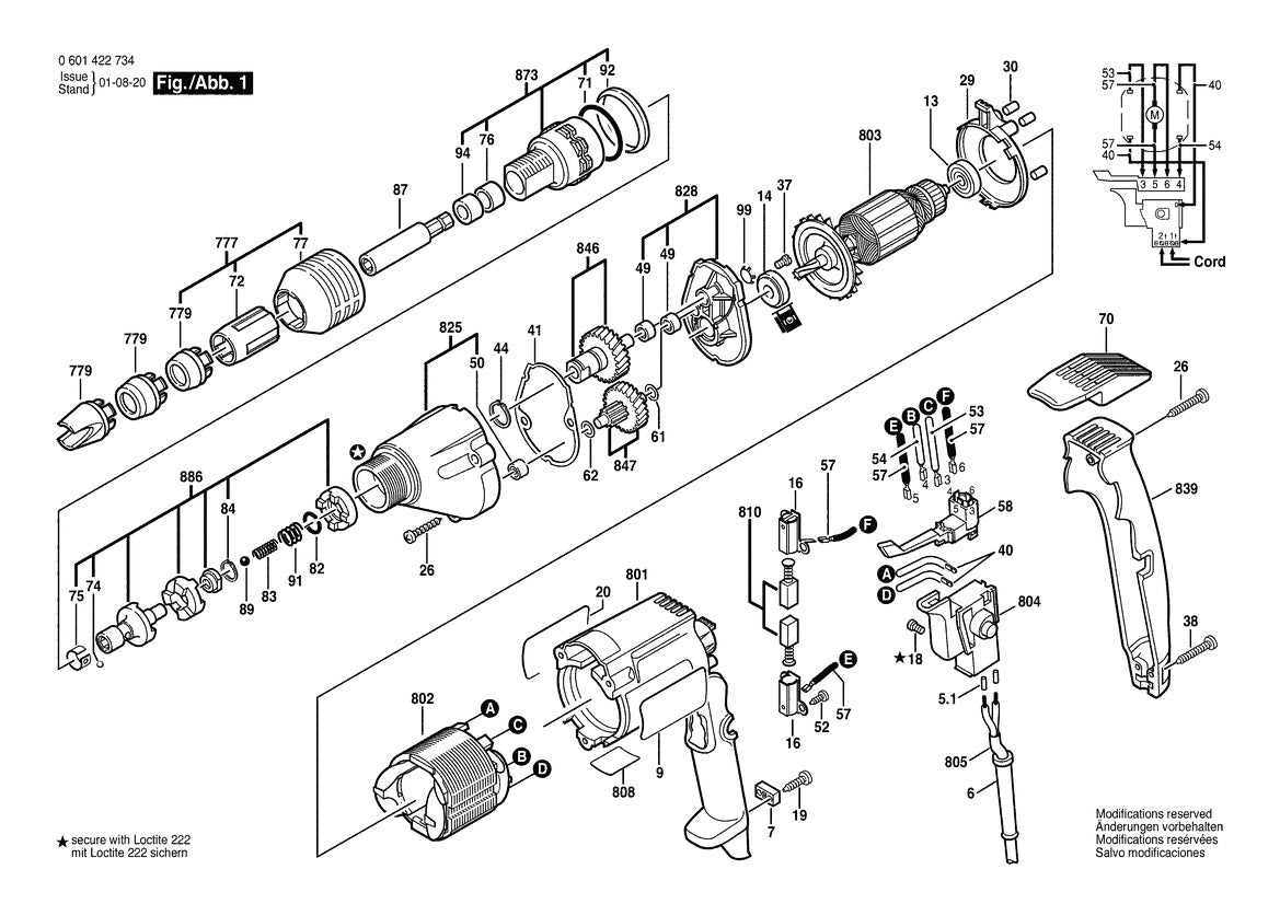 Vue éclatée Bosch 1422VSRQ 2500RPM 11 0 601 422 745 - page 1