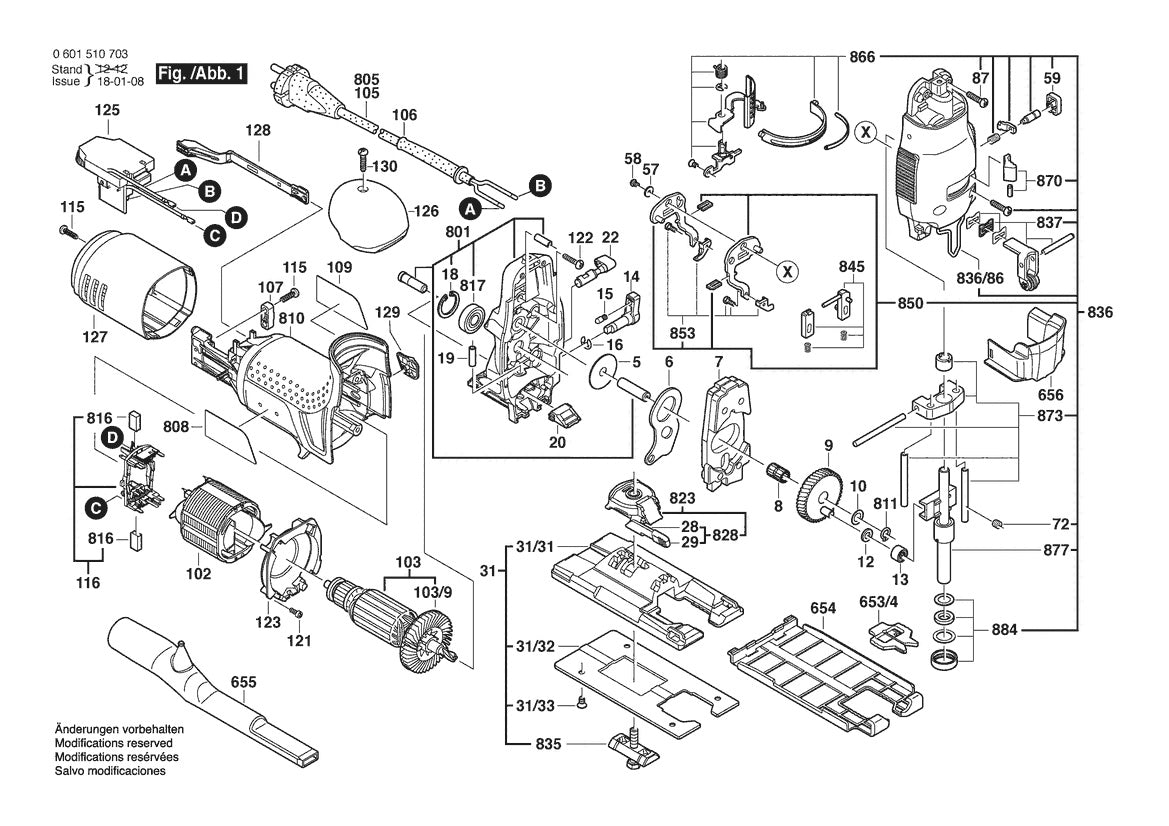 Vue éclatée Bosch GST 135 CE BARE 0 601 510 750 - page 1