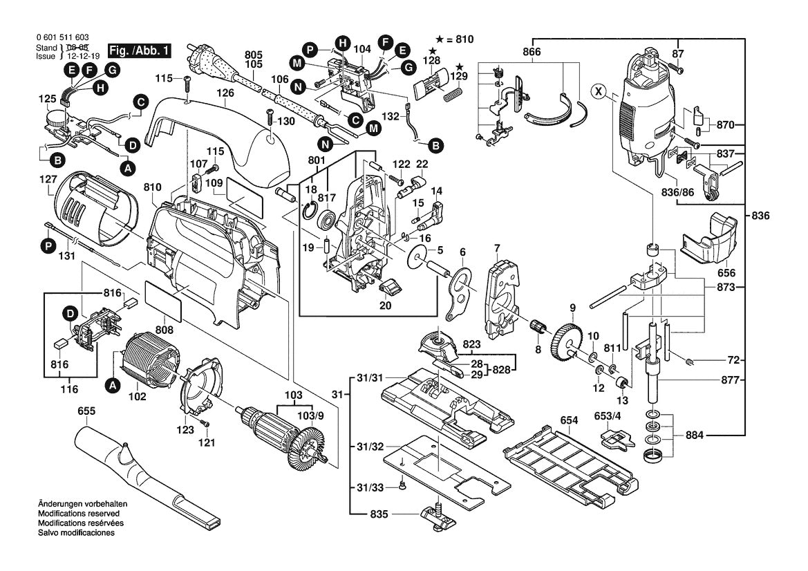 Vue éclatée Bosch GST 600 BE 0 601 511 60A - page 1
