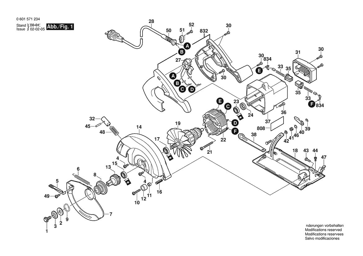Vue éclatée Bosch 6-1/2 240V Bare Tool 0 601 571 285 - page 1