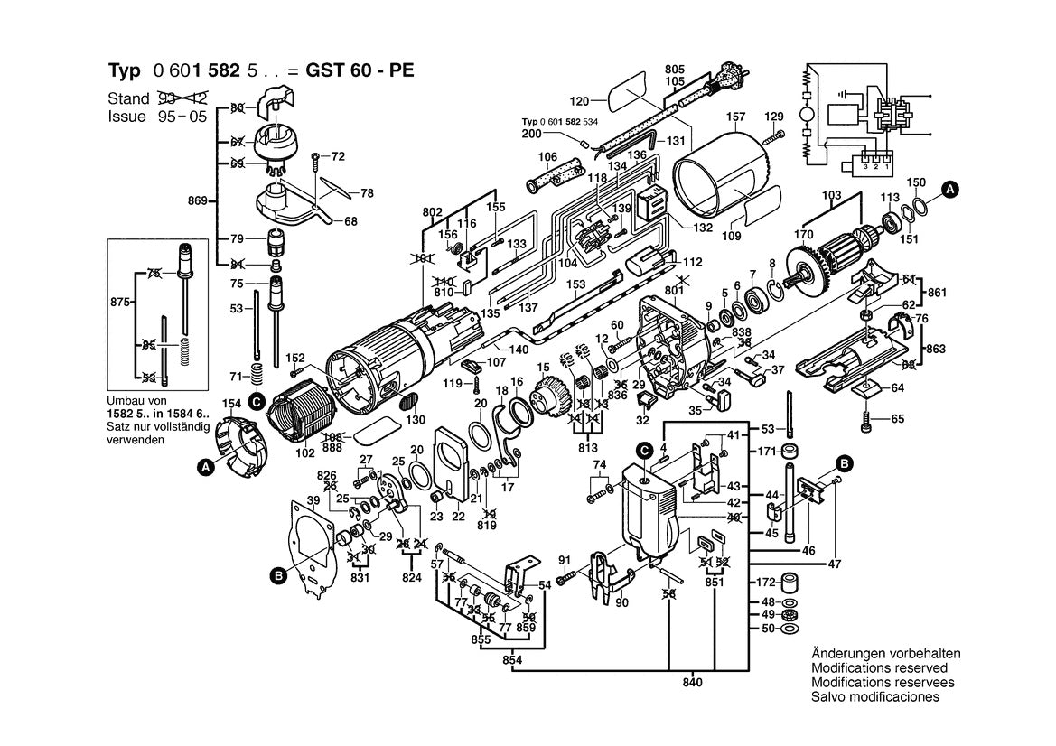 Vue éclatée Bosch GST 60 PE 0 601 582 548 - page 1