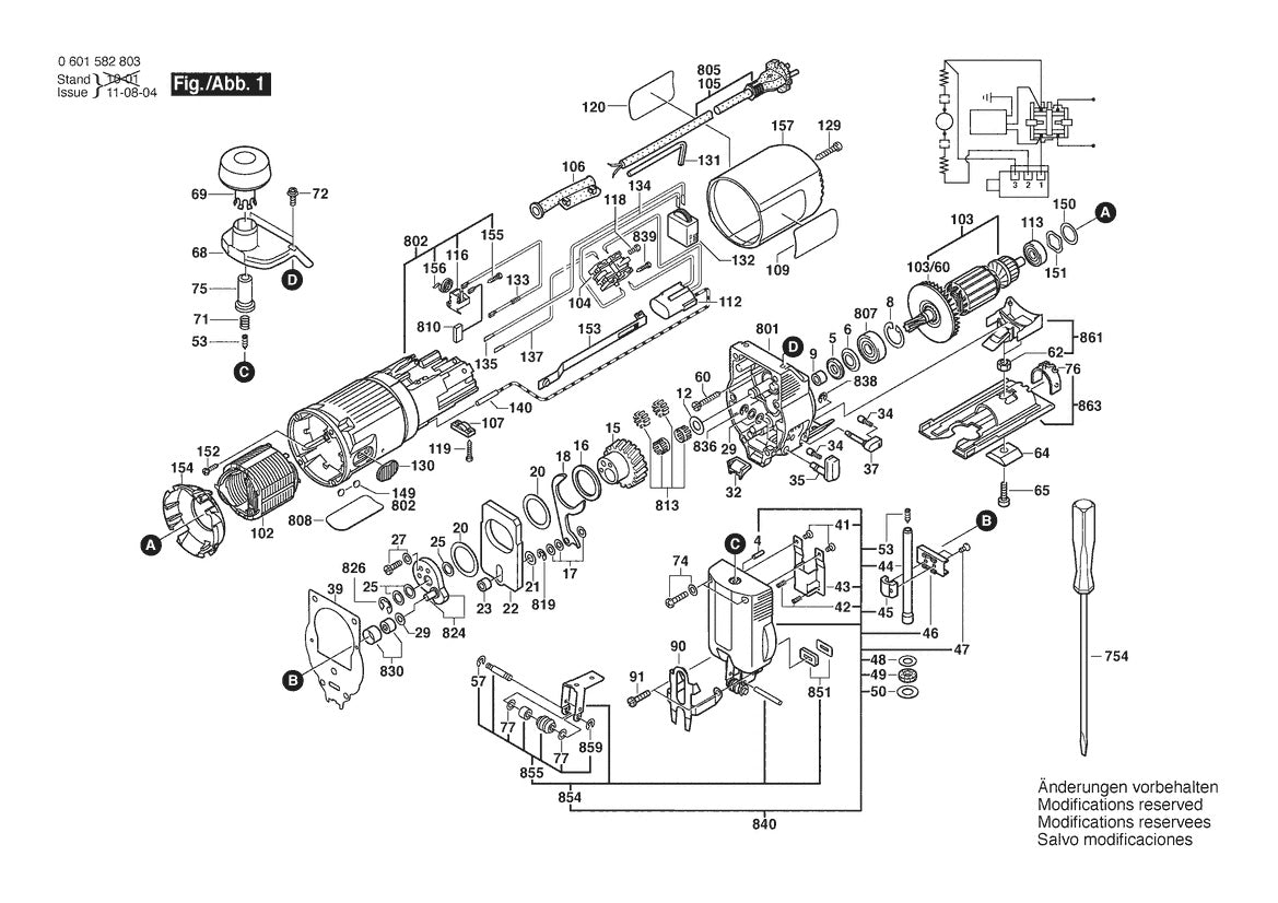 Vue éclatée Bosch GST 80 PE 0 601 582 803 - page 1