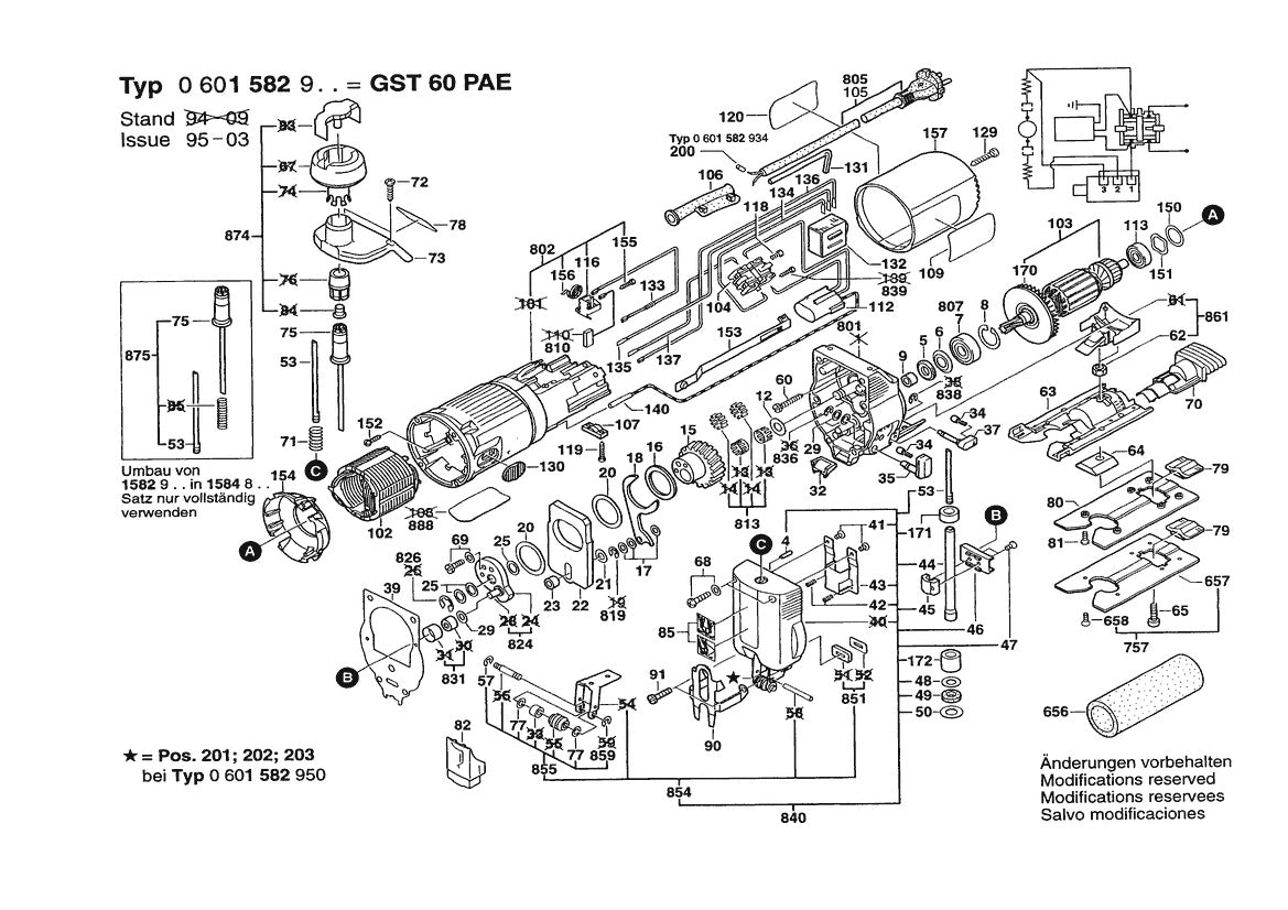 Vue éclatée Bosch GST 60 PAE 0 601 582 948 - page 1