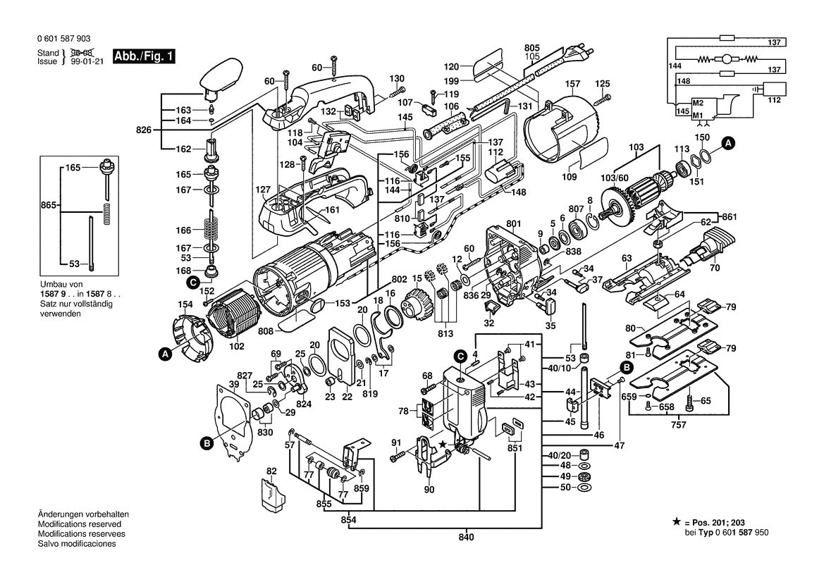 Vue éclatée Bosch GST 60 PBAE 0 601 587 950 - page 1