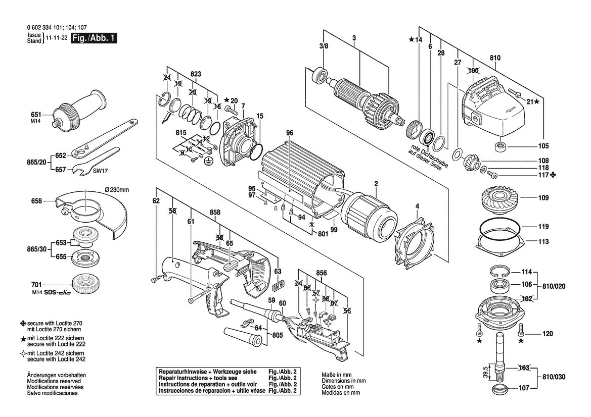 Vue éclatée Bosch HWS 810/230 0 602 334 101 - page 1