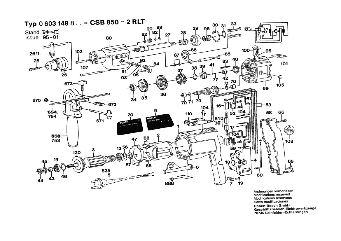 Vue éclatée Bosch CSB 800-2 RLT 0 603 148 803 - page 1