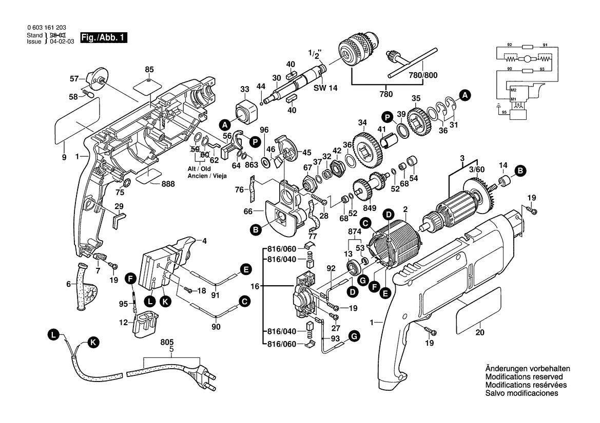 Vue éclatée Bosch PSB 680-2 0 603 161 203 - page 1