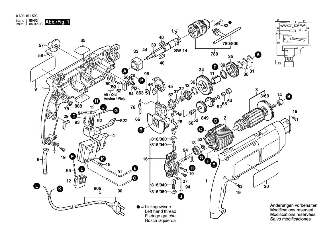 Vue éclatée Bosch PSB 680-2RE Z 0 603 161 503 - page 1