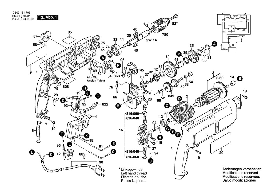 Vue éclatée Bosch PSB 680-2 0 603 161 732 - page 1
