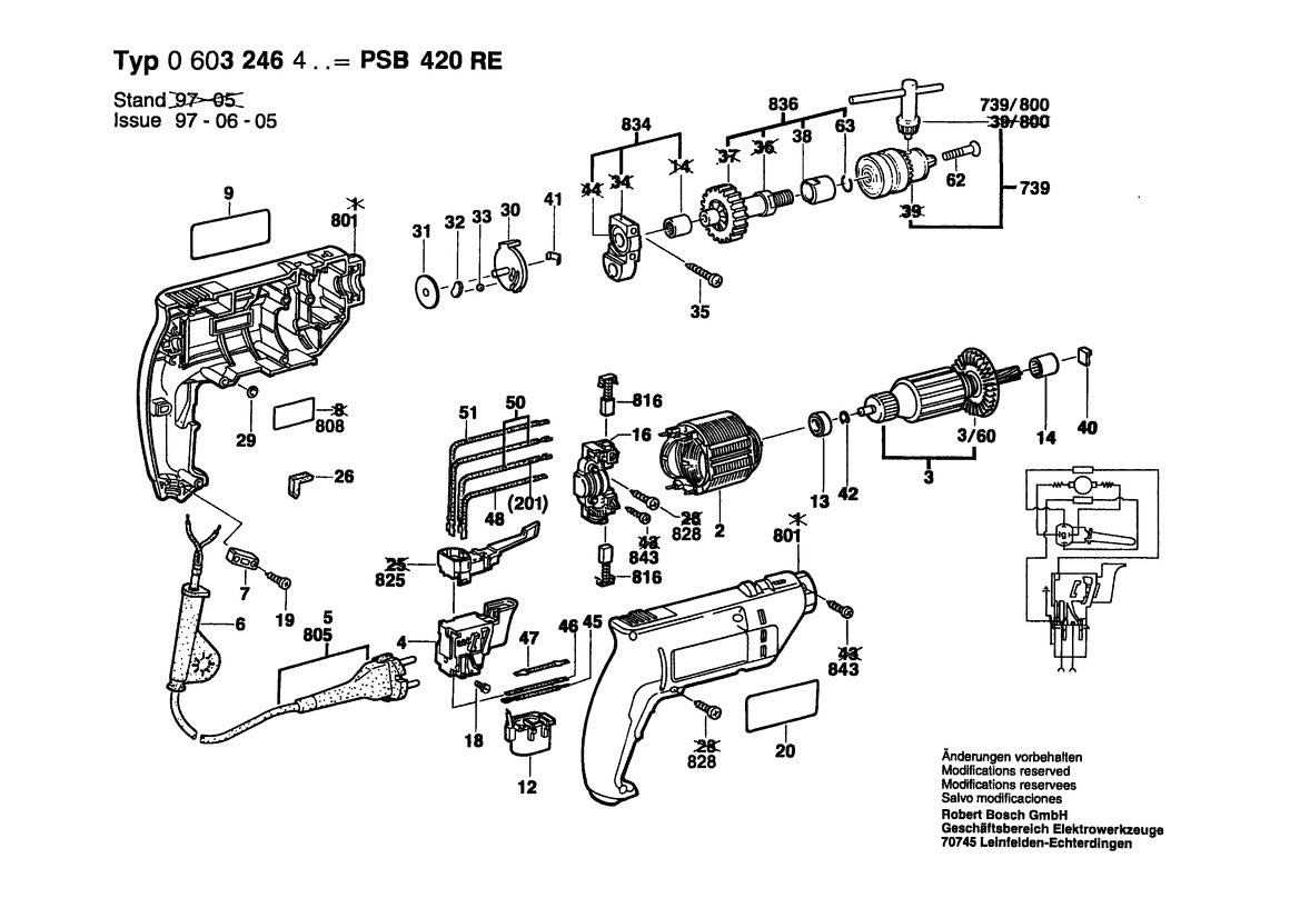 Vue éclatée Bosch PSB 420 RE 0 603 246 432 - page 1