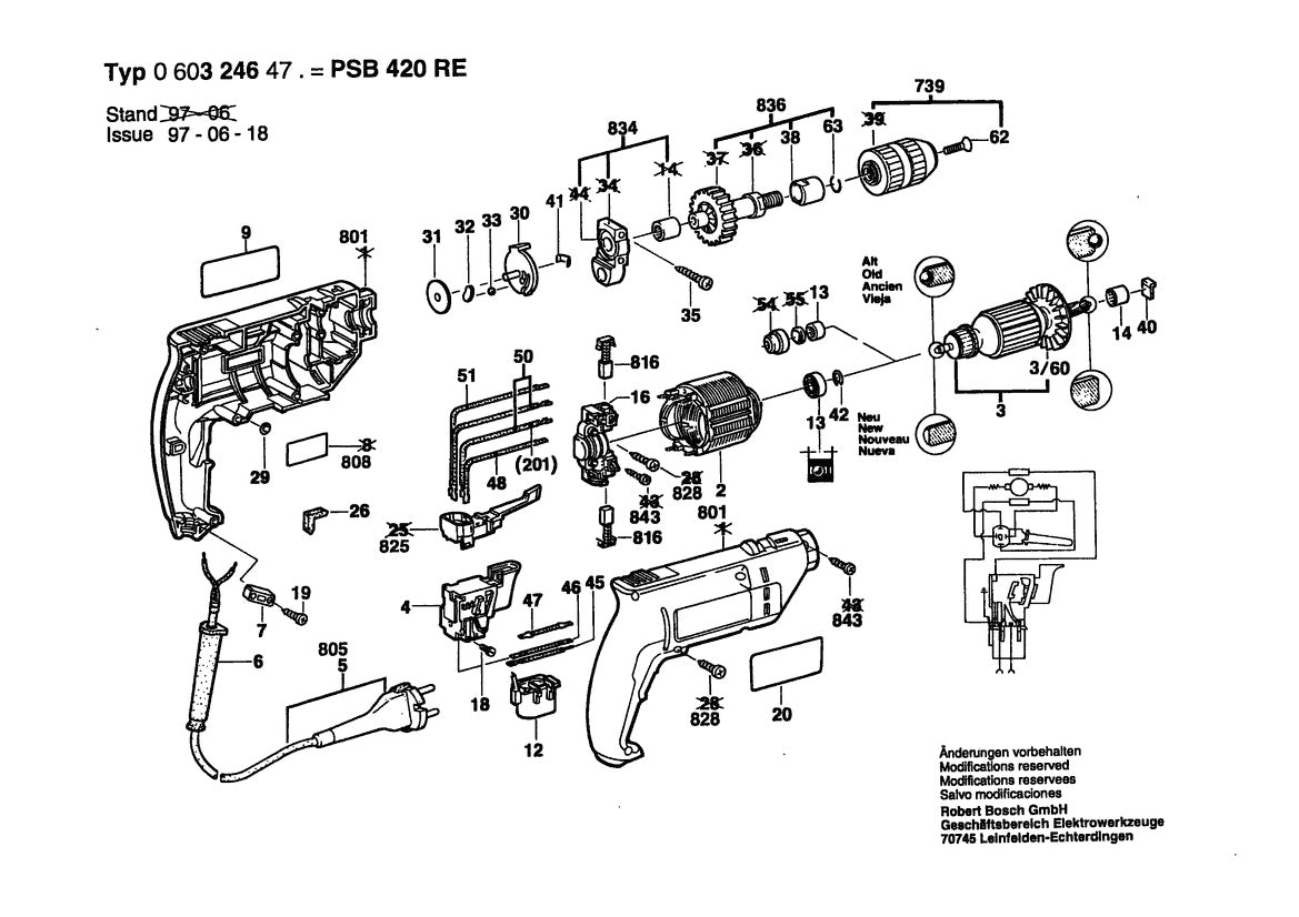 Vue éclatée Bosch PSB 420 RE 0 603 246 470 - page 1